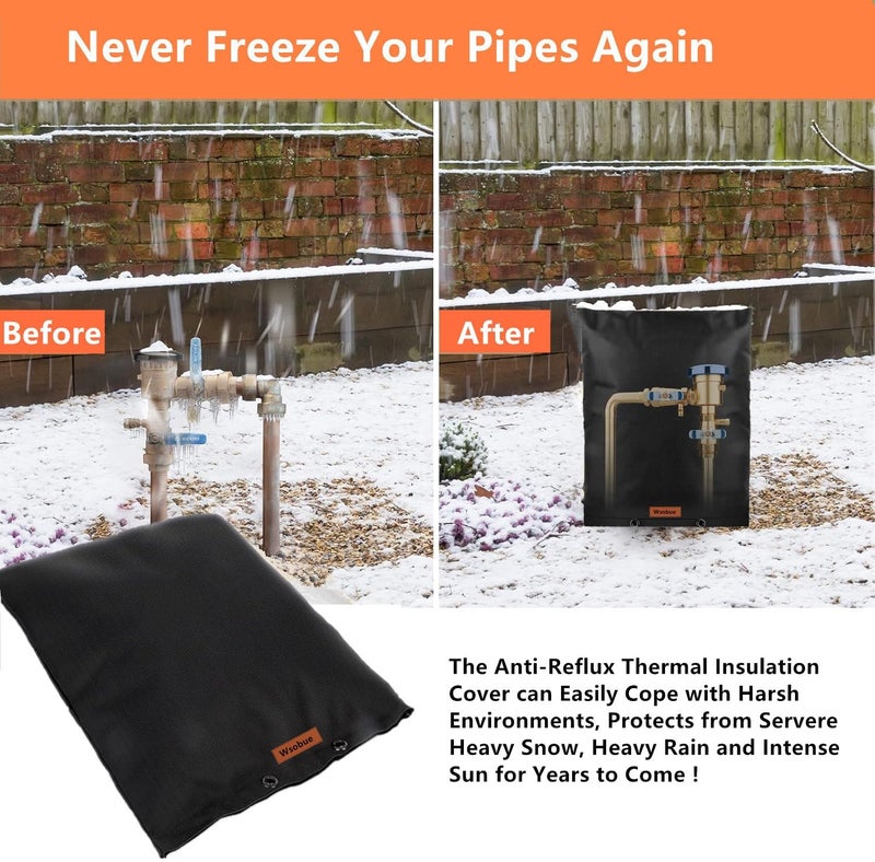 Wsobue Winter Pipe Insulation Cover (5ËšF) ,Insulated Backflow Preventer Freeze Protection, Pump Cover, Sprinkler/Well/Valve Head Cover (Black 14''W*28''H) - Image 4