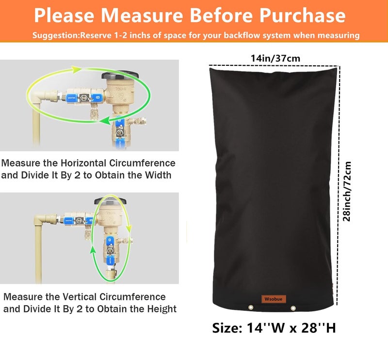 Wsobue Winter Pipe Insulation Cover (5ËšF) ,Insulated Backflow Preventer Freeze Protection, Pump Cover, Sprinkler/Well/Valve Head Cover (Black 14''W*28''H) - Image 2