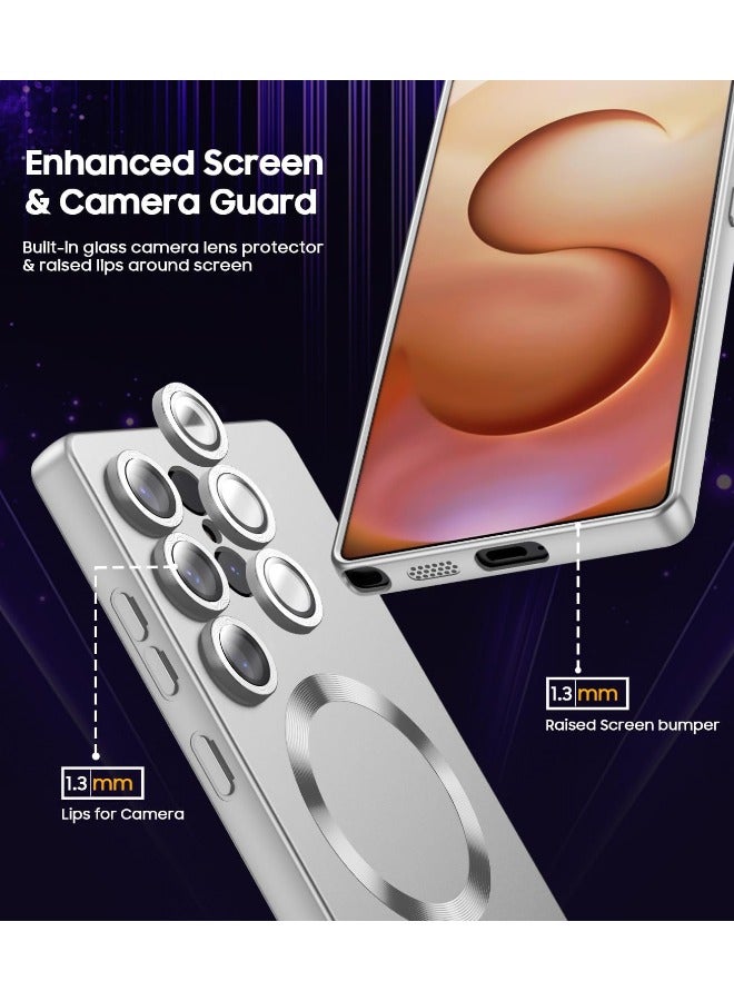 Samsung Galaxy S25 Ultra Case, [MagSafe Compatible][Built-in Camera Lens Protector][Light Slim] Soft Silicone Bumper Shockproof Matte Case Cover for Samsung S25 Ultra 5G 6.9 inch, Silver  - Image 4