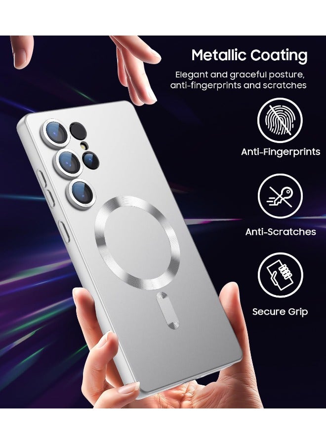 Samsung Galaxy S25 Ultra Case, [MagSafe Compatible][Built-in Camera Lens Protector][Light Slim] Soft Silicone Bumper Shockproof Matte Case Cover for Samsung S25 Ultra 5G 6.9 inch, Silver