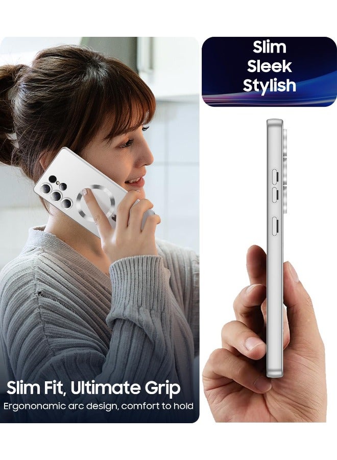 Samsung Galaxy S25 Ultra Case, [MagSafe Compatible][Built-in Camera Lens Protector][Light Slim] Soft Silicone Bumper Shockproof Matte Case Cover for Samsung S25 Ultra 5G 6.9 inch, Silver