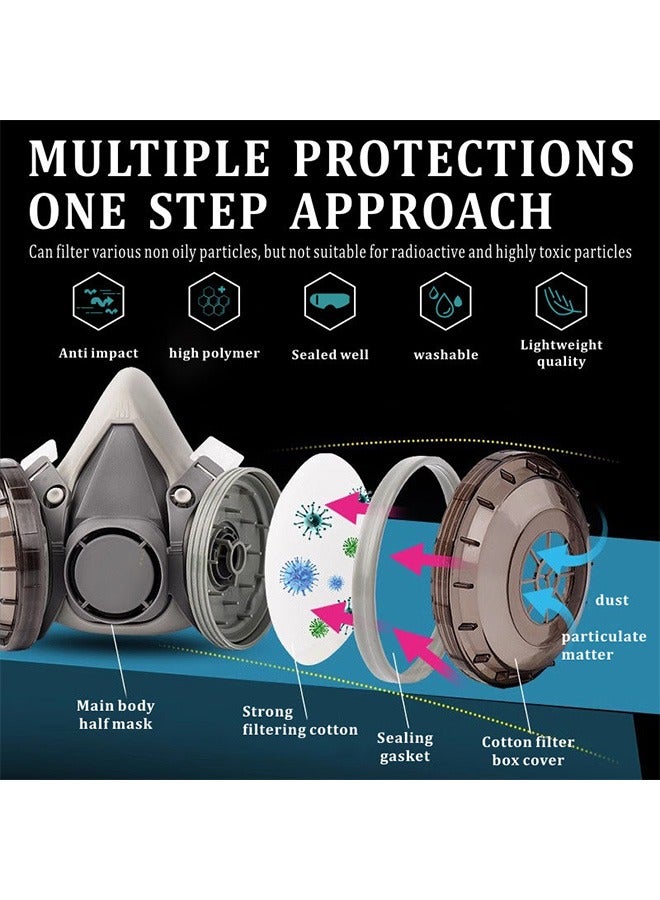 HaHaHai Reusable Respirator Half Facepiece Gas Mask ,Gas Mask With Filter,Safety Dust Face Cover,Breathing Protection Respirators with Safety Goggles for Painting Organic Vapor Welding Polishing Woodworking and Other Work Protection - Image 2