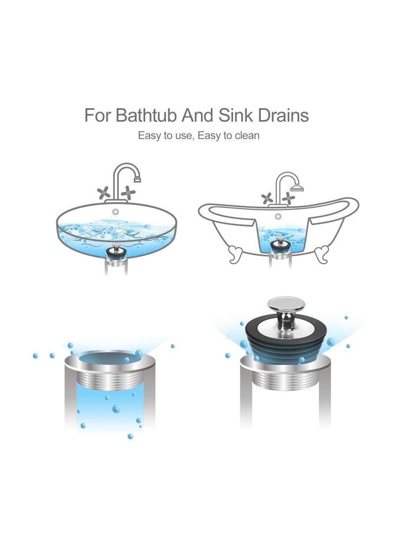 Y&D Bath Plug Stopper for Bathtub and Bathroom Sink Drains, Suitable 1-1.8in drain Hole, Black Gray （2 Pack）  - Image 2