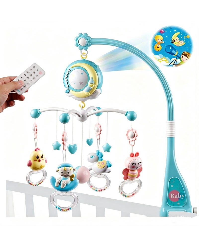 Mini Tudou Baby Musical Crib Mobile Toy with Lights Music Projector and Timing Function 360 Rotating Rattles Remote Control Infants Crib Hanging Rattle Toys Mobile Music Box for Newborn Baby Boys Girls - Image 1