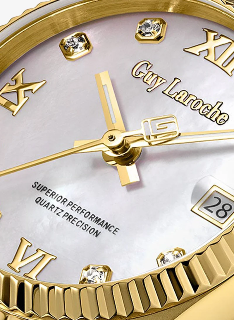 Guy Laroche White Mother-of-pearl Rose Stainless Steel Bracelet Analog Watch for Women, 26.5mm for Women | Best Price UAE
