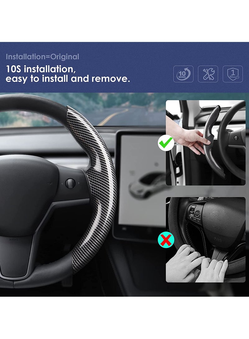 Barakah Car Carbon Fiber Steering Wheel Cover, Custom Fit for Tesla Model Y/3, Segmented Protector, Anti-Skid, Scratch-Resistant, Wear-Resistant (Black, 2PCS) - Image 3