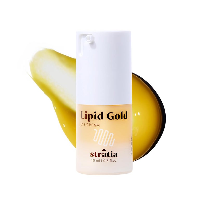 Stratia Lipid Gold Eye Cream Moisturizer and Anti-Aging Skincare for Dark Circles, Fine Lines, Wrinkles, and Under-Eye Brightening, 0.5 fl. oz