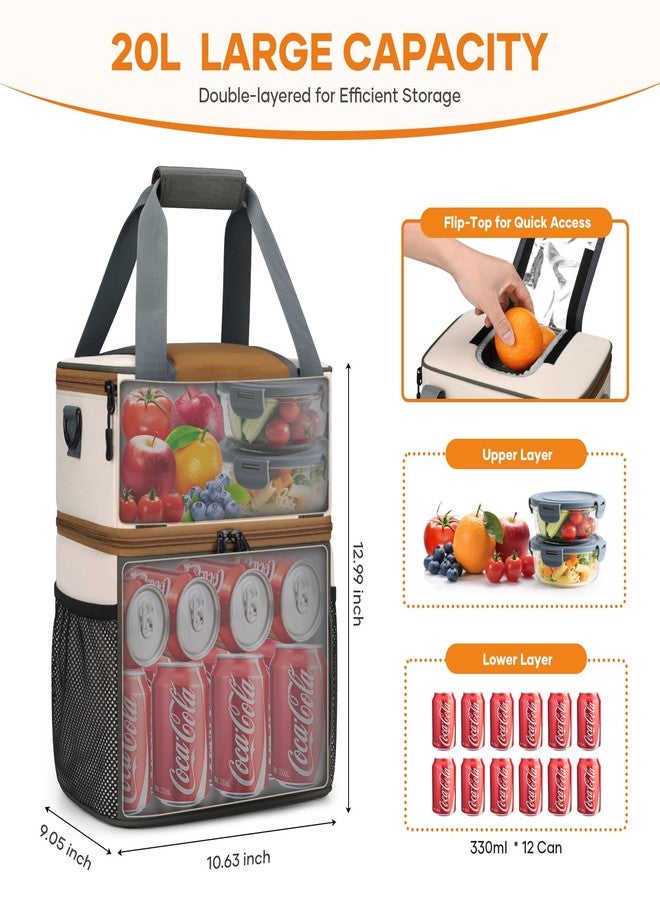Maelstrom Insulated Lunch Bag Women,20L Lunch Box for Men,Leakproof Double Deck Cooler Bag with Quick Access Flip-Top Lid,Gray-beige - Image 2