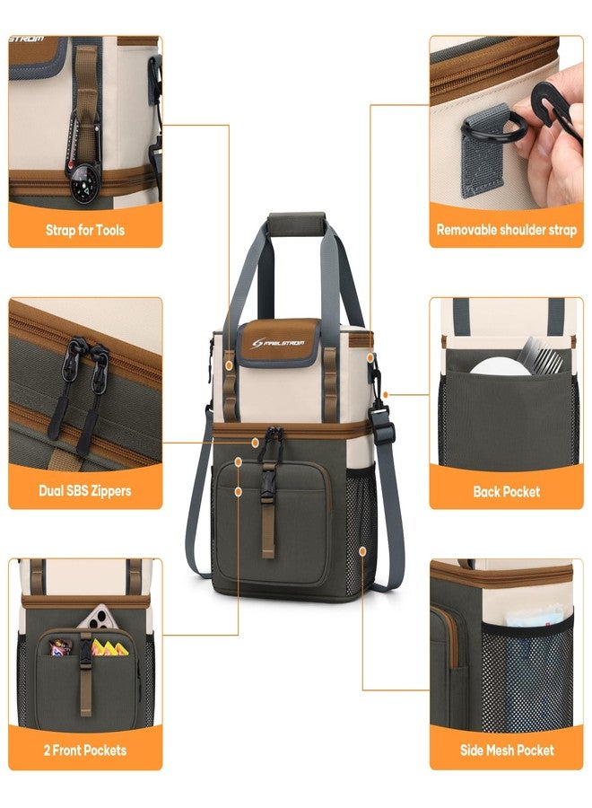 Maelstrom Insulated Lunch Bag Women,20L Lunch Box for Men,Leakproof Double Deck Cooler Bag with Quick Access Flip-Top Lid,Gray-beige - Image 3