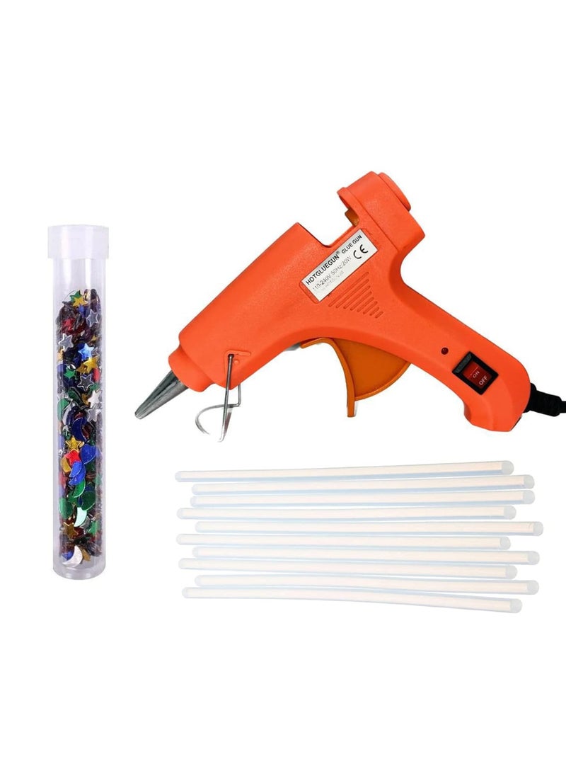 HOTGLUEGUN HOTGLUEGUN 20W 20 WATT 7MM HOT MELT Glue Gun with Free 10 Transparent Glue Sticks 2 Glitter Sparkle Tube Included  - Image 1