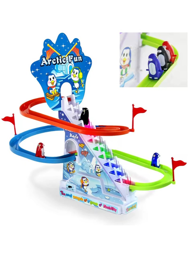Toy Box Fun Penguin Slide Track Set Stair Climbing Penguins  Playset with Music  - Image 1