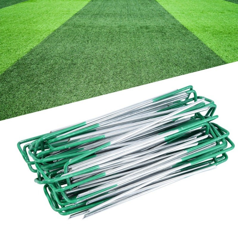 100pcs Half Green Artificial Grass Turf U Pins Metal Galvanised Pegs Staples Weed - Image 5