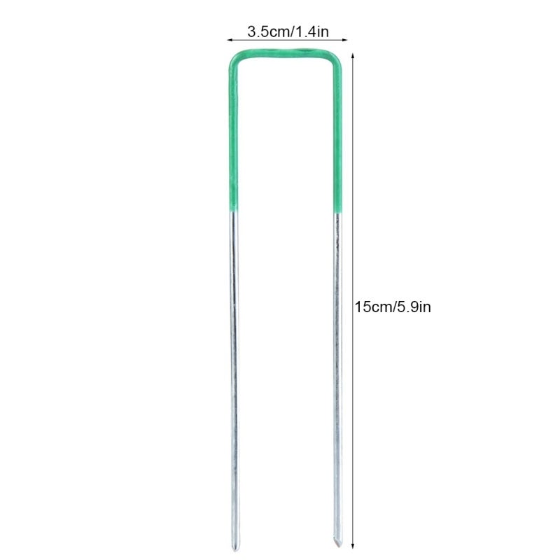 100pcs Half Green Artificial Grass Turf U Pins Metal Galvanised Pegs Staples Weed - Image 3