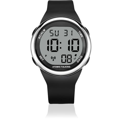 MAUJOY Men's English Atomic Talking Watch(Black Silicone Strap) Digital Display - Announces Time, Date & Alarm - Enhances Independent Living for Elderly, Visually Impaired & Low-Vision Users - Image 1