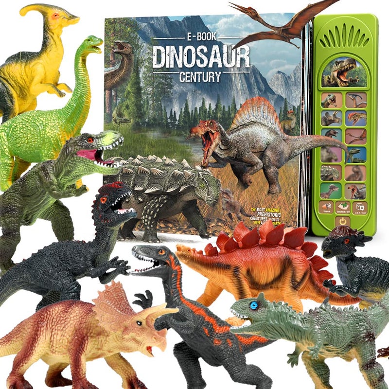 FRUSE Dinosaur Toys for Kids 35 12Pcs Dinosaur Figures with Interactive Dinosaur Sound BookIncluded Realistic RoarsStoryQAVolume Adjust EBook Animal Toy for 3 4 5 6 Kids - Image 2