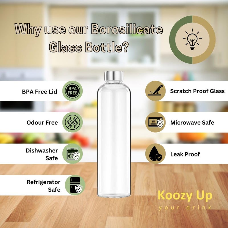Koozy Ups Borosilicate Glass Water Bottle 1 Litre with Insulated Cover Maintain The Temperature of The Drink Leak Proof BreakResistant Best for FridgeDetox OfficeCollege - Image 4