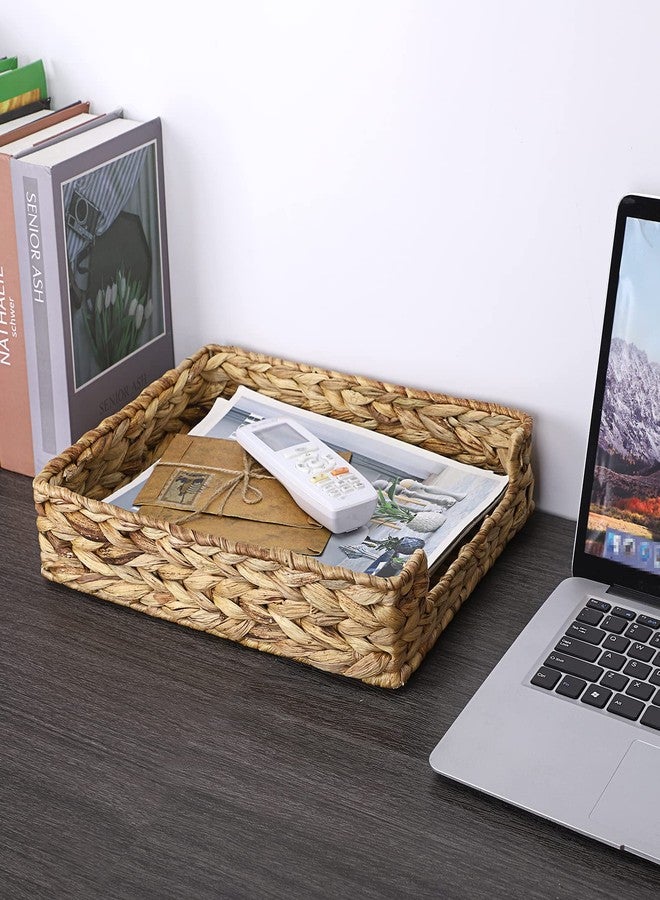BTSKY Multipurpose A4 File Tray Natural Water Hyacinth Desk Tray Organizer Woven Letter Size Desk Documents Trays Magazine Files Storage Basket Organizer Bin for Office Cosmetics Bathroom - Image 2