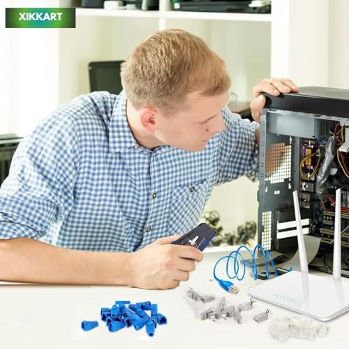 XIKKART RJ45 Crimping Tool Kit | Pass Through Ethernet Crimper for Cat7, Cat6, Cat5 | Network Cable Crimping Tool with 5 Cat7 & 5 Cat6 Connectors + 5 Boots | RJ45 RJ11 RJ12 Tool (Multicolor) (5 in 1) - Image 5