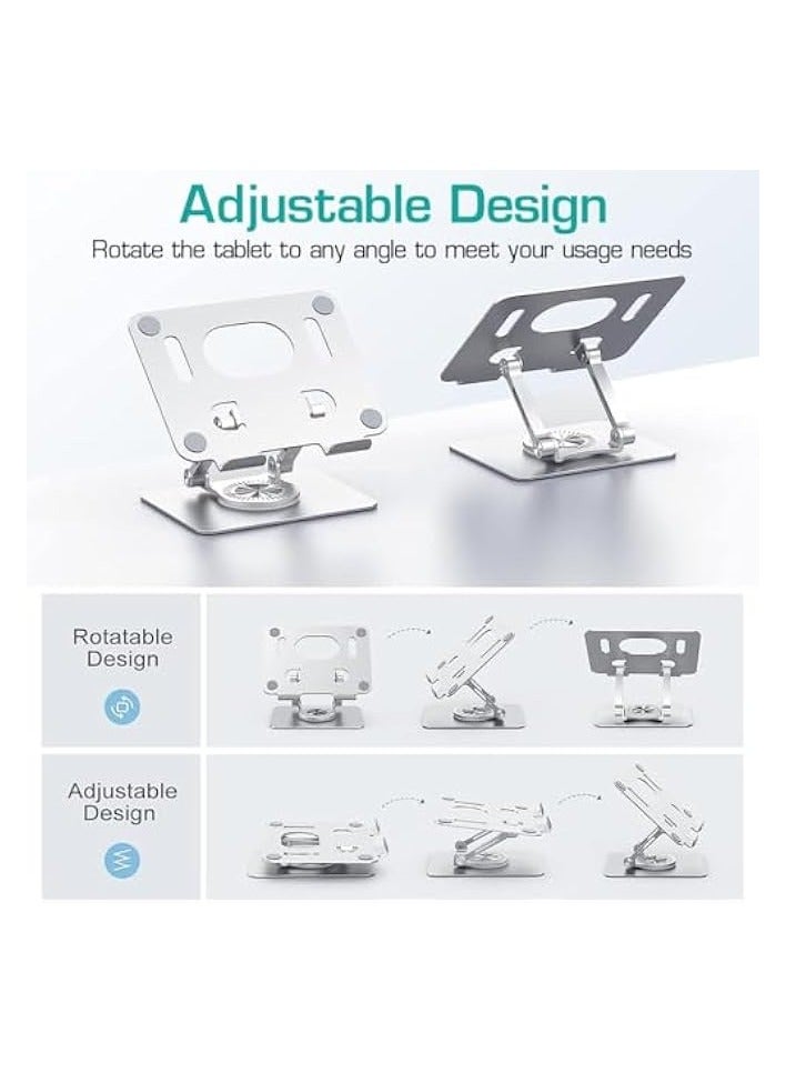 DUSALA ipad Stand Aluminium, Foldable Tablet Stand, with Adjustable Height & 360° Rotatable Base Desk Tablet Stand, Premium Metal Tablet Riser Compatible with 5.8-12.9" Inches Tablets (Withe) - Image 3