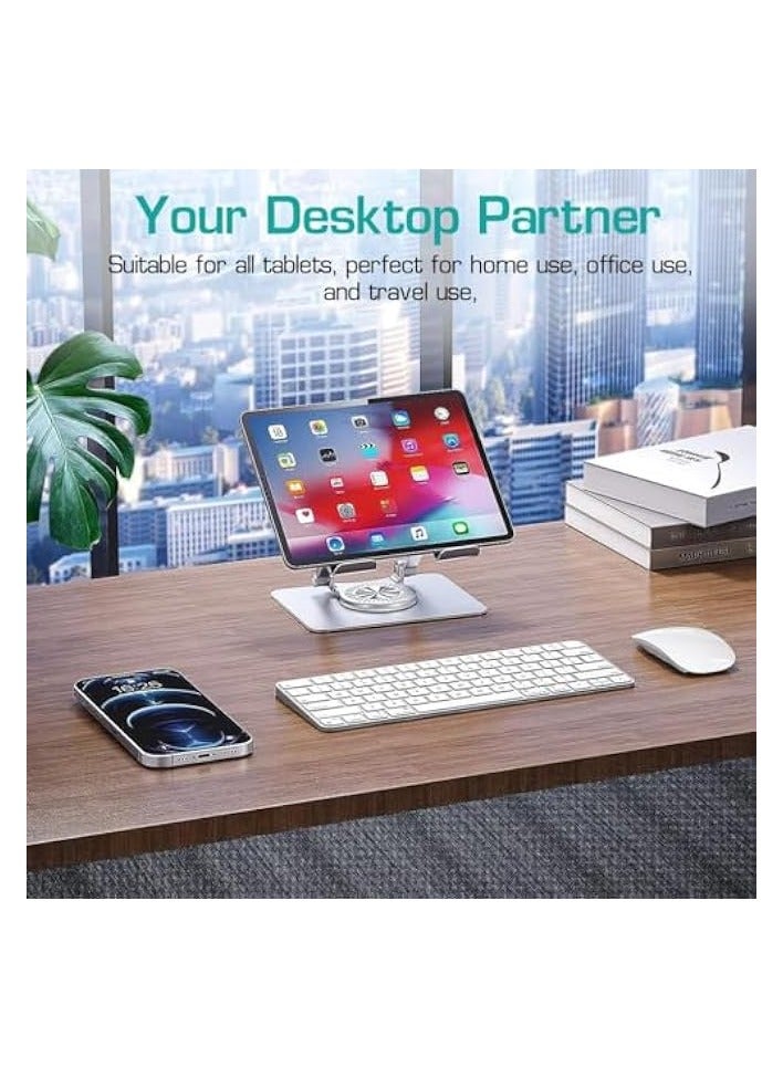 DUSALA ipad Stand Aluminium, Foldable Tablet Stand, with Adjustable Height & 360° Rotatable Base Desk Tablet Stand, Premium Metal Tablet Riser Compatible with 5.8-12.9" Inches Tablets (Withe) - Image 5