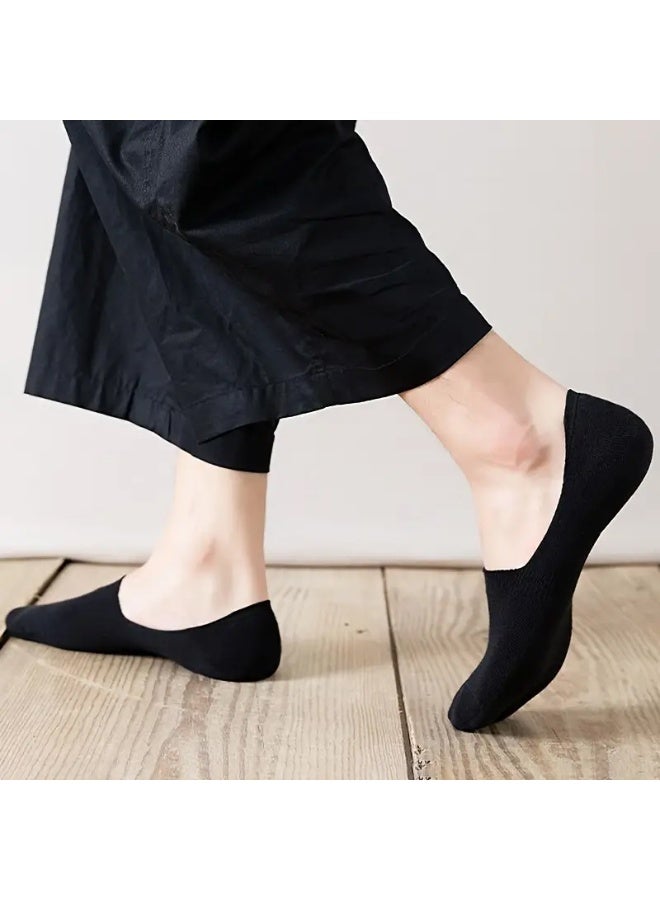 5 Pairs Men Invisible No-Show Socks Casual Non Slip Short Boat Low-Cut Socks in Solid Color - Image 3