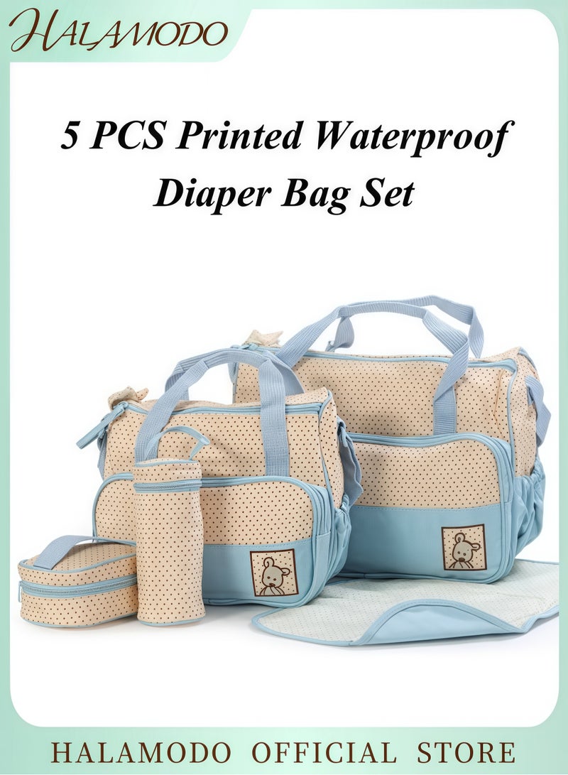 Halamodo 5-Piece Waterproof Diaper Bag Set Including Large and Medium Tote Bags Bottle Bag Changing Mat Perfect for Mom’s Travel and Daily Use Practical Fashionable Design - Image 1