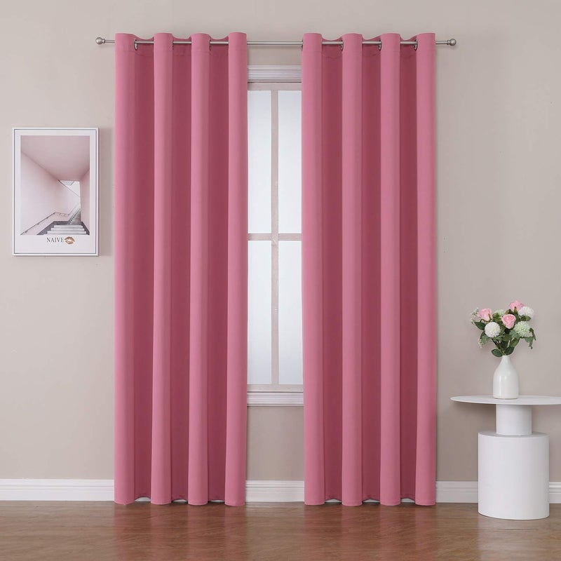 ChrisDowa Room Darkening Curtains 80 Inches Long 2 Panels Set for Living Room, Grommet Thermal Insulated Blackout Curtains for Bedroom (Pink, 52 x 80 Inch) - Image 1