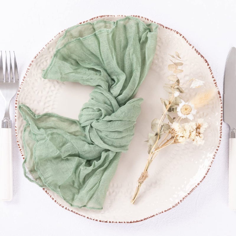 DeZerlor 50 Pack Sage Green Cheesecloth Napkins Spring Easter Cloth Napkins Set of 50 Sage Dinner Napkins Bulk 21x21 Inches for Wedding Bridal Shower Baby Shower Parties - Image 4
