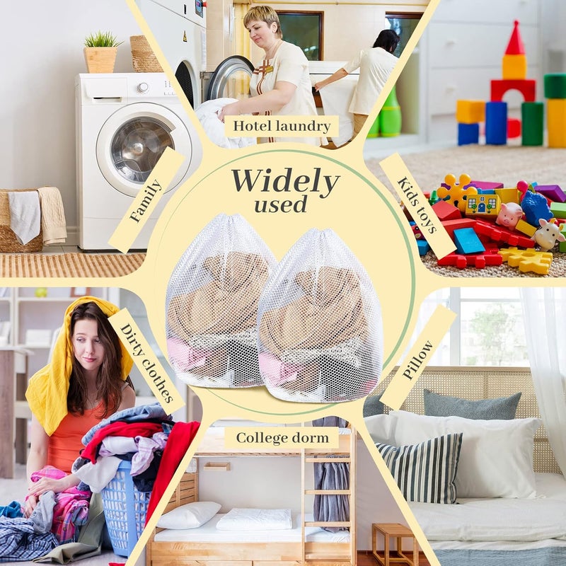 Nuenen 40 قطعة أكياس غسيل شبكية بالجملة مع حبل سحب 20 × 24 أبيض حقيبة شبكية ثقيلة قابلة للغسل في الغسالة حقيبة غسيل كبيرة متينة للسكن الجامعي الكلية الشقة السفر التخييم - Image 5