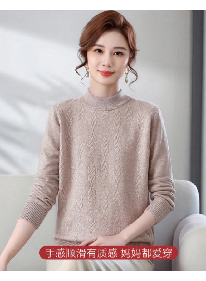 Tucano Women'S Knitted Base Layer Shirt For Mothers, Spring And Autumn Stylish Inner Wear, High-End Long Sleeve Elegant Round Neck Top, Can Be Worn Out - Image 1