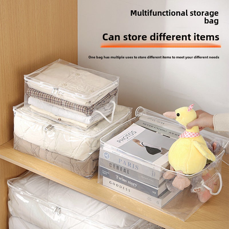 Quilt storage bag household transparent wardrobe large capacity clothes quilt storage box clothing moving packing bag artifact(Transparent large size) - Image 4