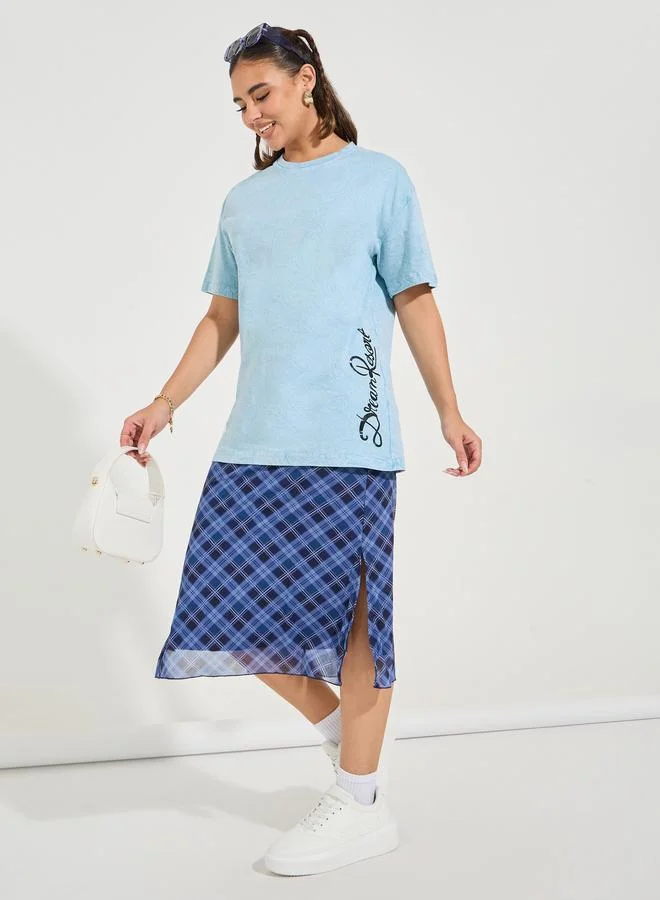 Styli Styli Oversized Malibu Acid Wash Graphics T-Shirt with Dropped Shoulder