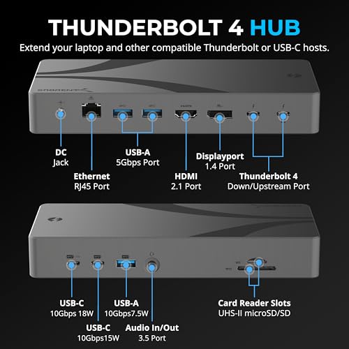 SABRENT Thunderbolt 4 Docking Station, TB4 Ports, 8K/4K, USB4 & TB3 Compatible, DP 1.4, HDMI 2.1, USB-C/USB-A Ports, Gigabit Ethernet, Audio Jack, SD/TF Card Reader, Windows/macOS/Linux (DS-T4MF) - Image 2