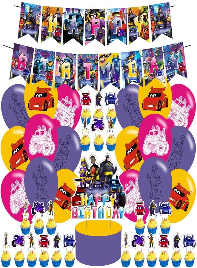 Karg Wheels of Bat Birthday Party Decoration - Bat Cartoon Theme Banner, Cake Topper, Latex Balloons - Image 2