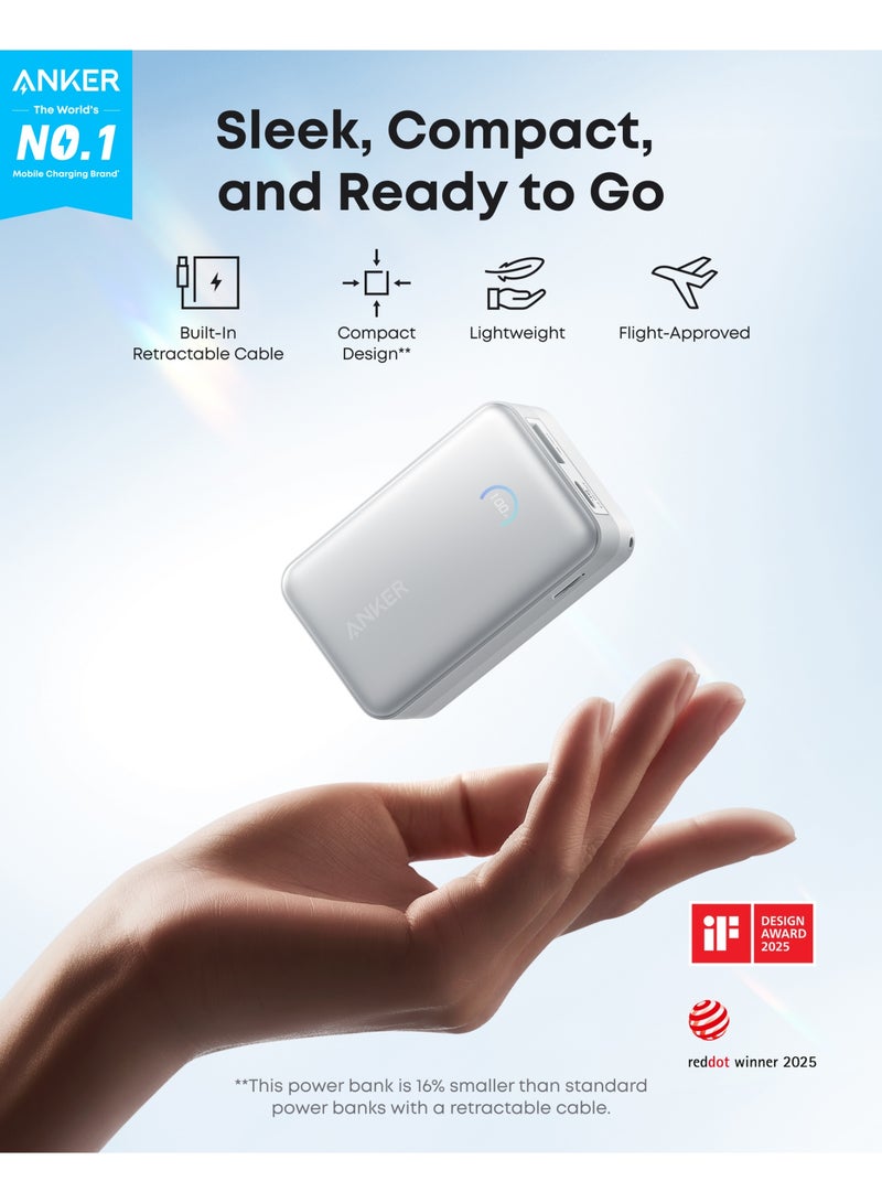 Anker Nano Power Bank, Portable Charger With 2.3 ft InstaCord Retractable Cable, 45W Max Compact Battery Pack, Smart Display, for iPhone 16 Series, iPad, Galaxy, Pixel, and More - - Image 2