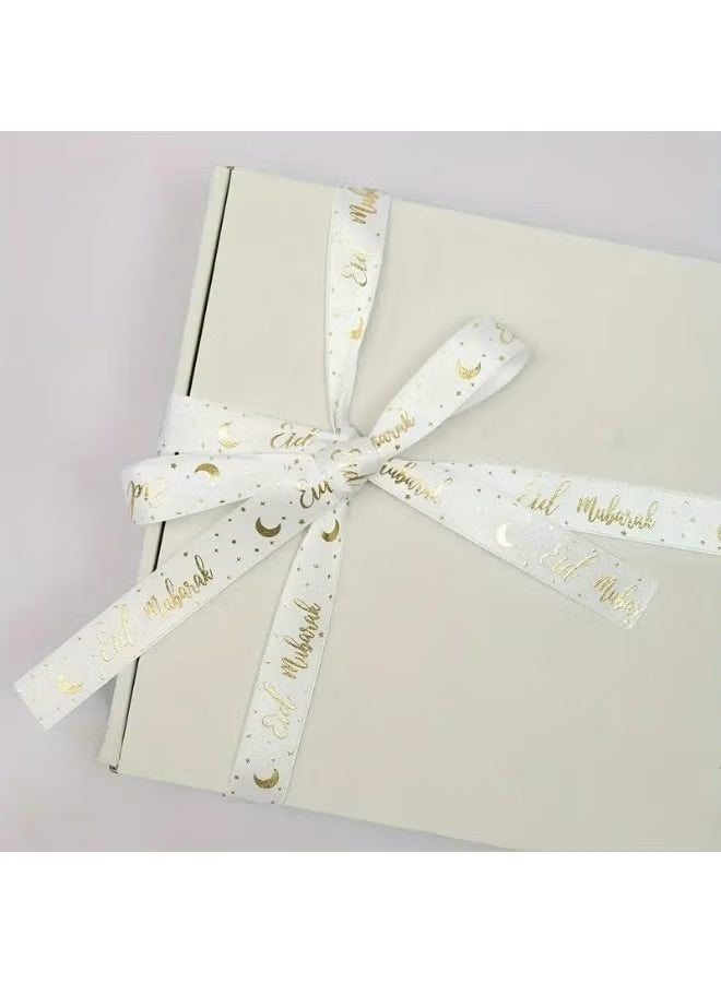Eid Mubarak Decorative Ribbon, 2M White with Gold Foil Moon and Stars Pattern, Fabric Craft Ribbon for Ramadan (Black) - Image 2