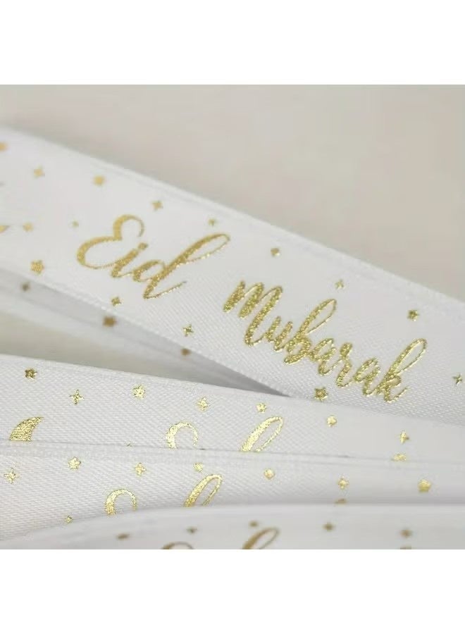 Eid Mubarak Decorative Ribbon, 2M White with Gold Foil Moon and Stars Pattern, Fabric Craft Ribbon for Ramadan (Black) - Image 4