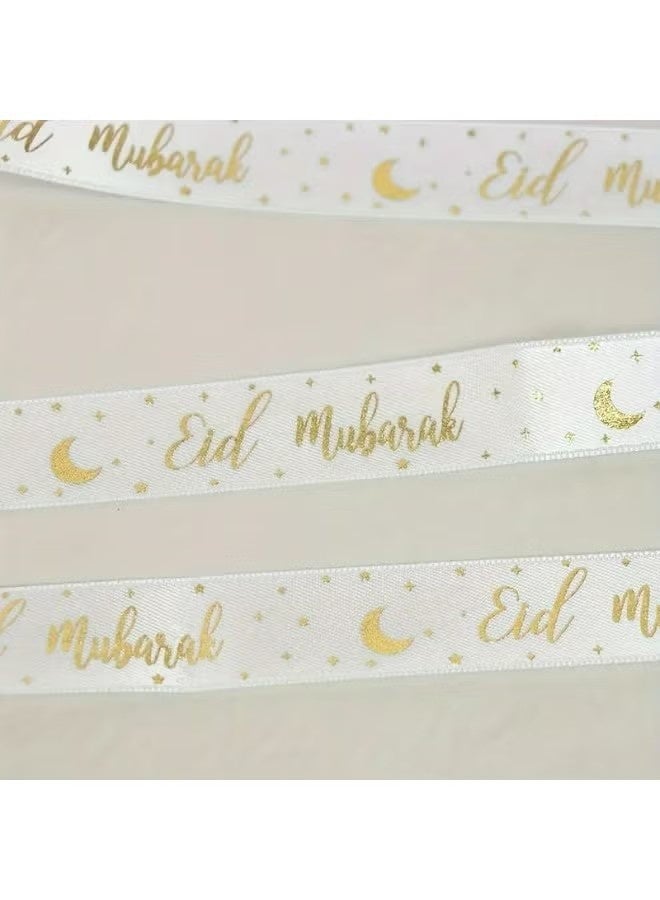 Eid Mubarak Decorative Ribbon, 2M White with Gold Foil Moon and Stars Pattern, Fabric Craft Ribbon for Ramadan (Black) - Image 3