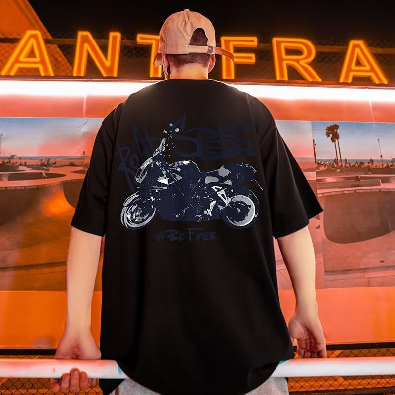 Chinese Style Trendy T-Shirt for Plus-Size Men, Short-Sleeve, Loose Fit, Summer, Oversized, Chinese Style Half-Sleeve, 8XL