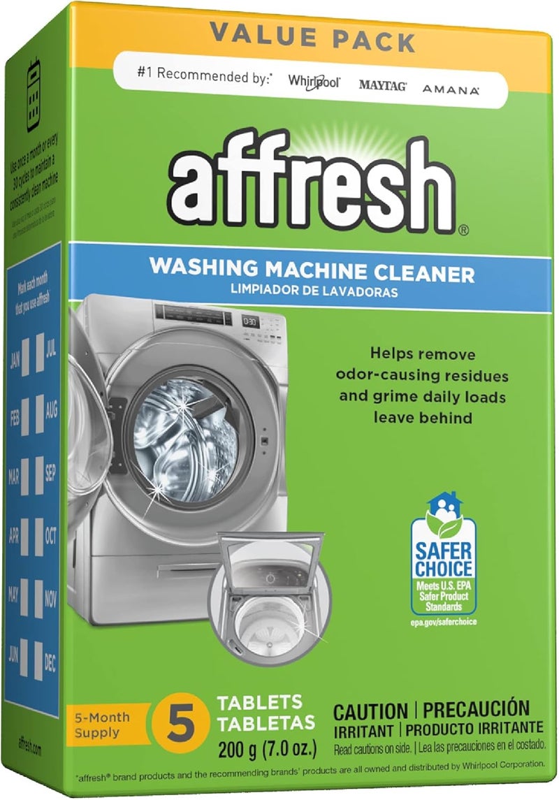 Affresh Washing Machine Cleaner, Helps Power Away Odor Causing Bacteria & Grime Deep Inside Pump, Valve & Hoses, 5 Time Release Tablets, 5 Month Supply - Image 1
