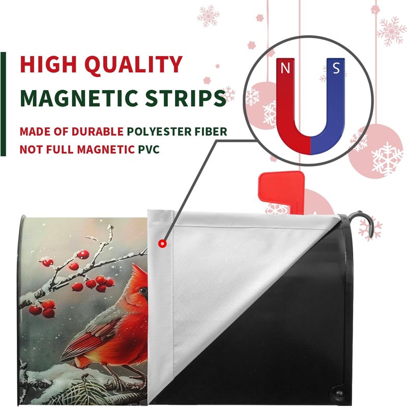 Farg Winter Cardinal Birds Mailbox Cover Winter Mail Box Covers Holly Berry Branches Snow Magnetic Mailbox Wraps Post Letter Box Wrap 18X 21 for Garden Outdoor Decor - Image 3