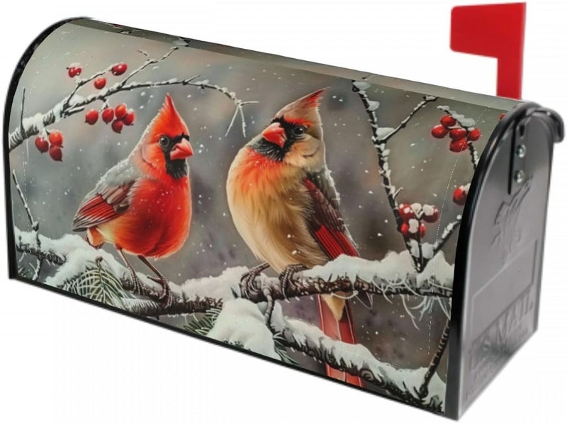 Farg Winter Cardinal Birds Mailbox Cover Winter Mail Box Covers Holly Berry Branches Snow Magnetic Mailbox Wraps Post Letter Box Wrap 18X 21 for Garden Outdoor Decor - Image 2