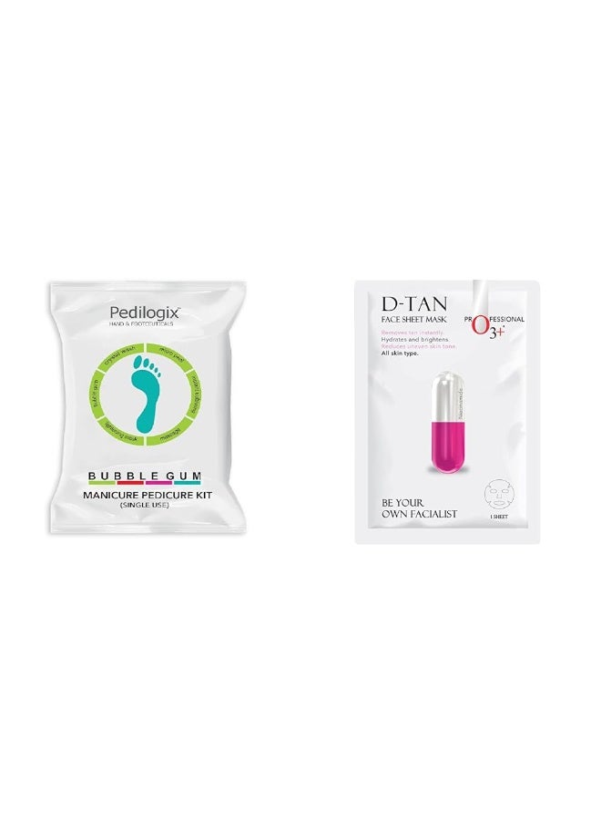 O3+‎ مجموعة العناية بالأظافر O3+ Pedilogix Bubblegum لتفتيح اليدين والقدمين، وقناع الوجه O3+ Facialist Dtan مع النياسيناميد لتقليل البقع الداكنة. - Image 1