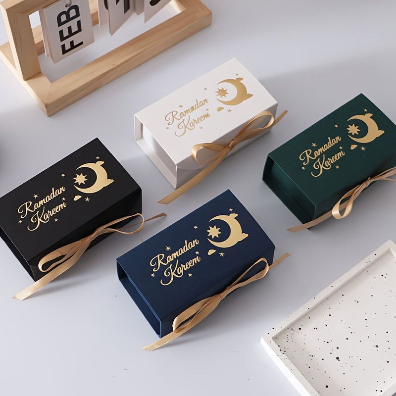 10pcs White Box With Golden Ribbon Ramadan Decorative Gift Box Assortment Crescent Moon And Star Shape Eid Holiday Gift Container - Image 1