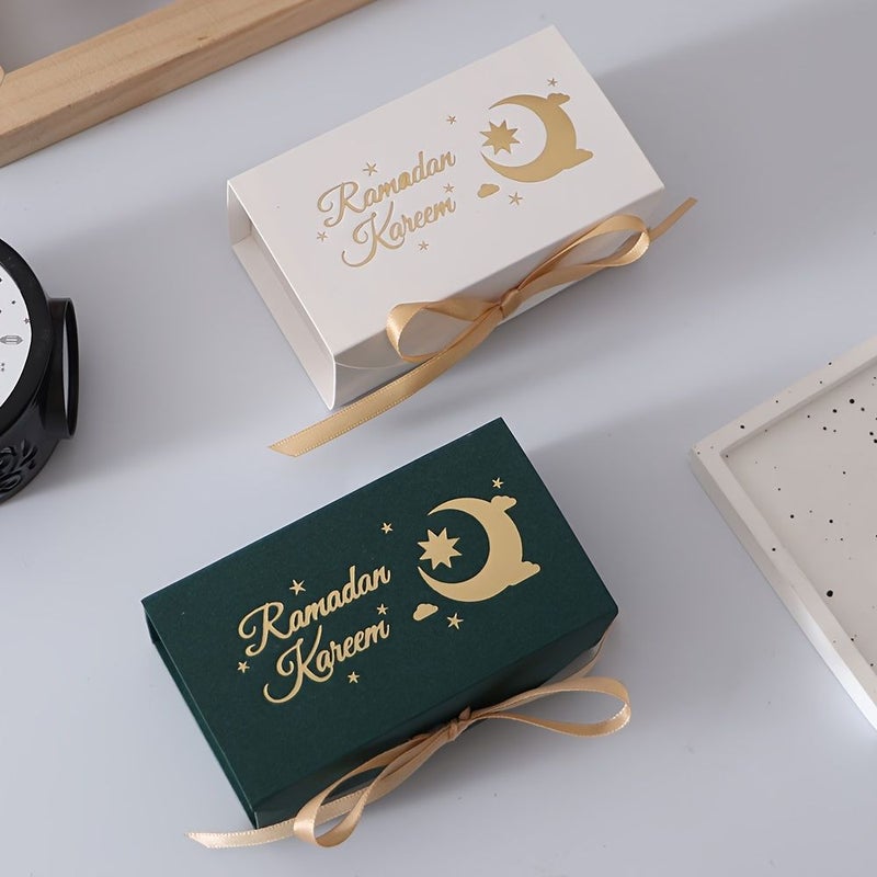 10pcs White Box With Golden Ribbon Ramadan Decorative Gift Box Assortment Crescent Moon And Star Shape Eid Holiday Gift Container - Image 5