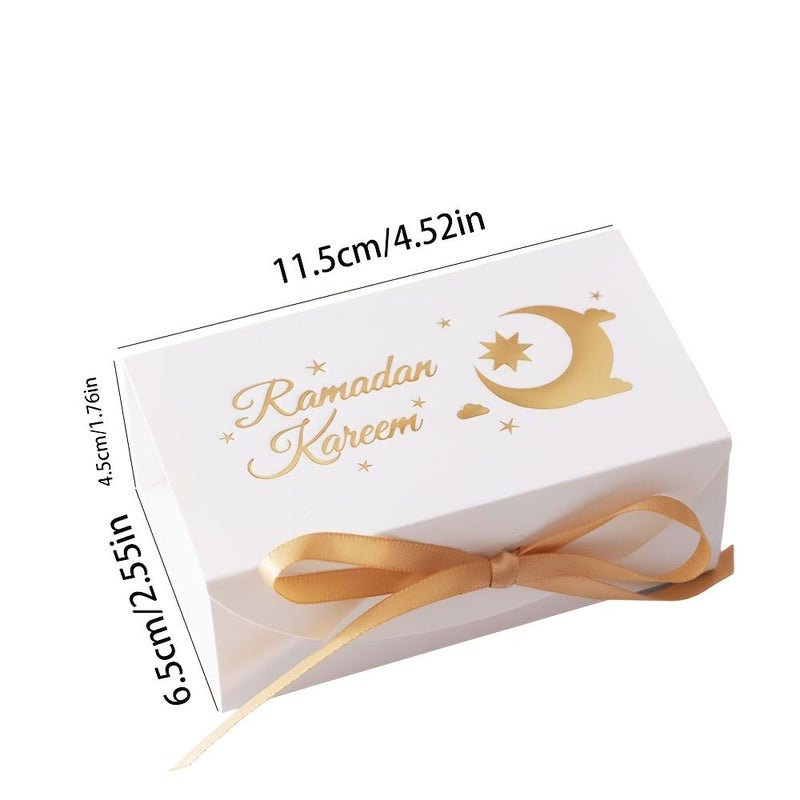 10pcs White Box With Golden Ribbon Ramadan Decorative Gift Box Assortment Crescent Moon And Star Shape Eid Holiday Gift Container - Image 3