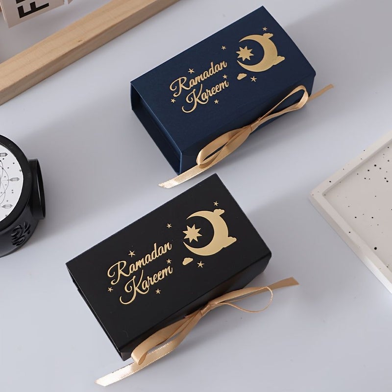 10pcs White Box With Golden Ribbon Ramadan Decorative Gift Box Assortment Crescent Moon And Star Shape Eid Holiday Gift Container - Image 2