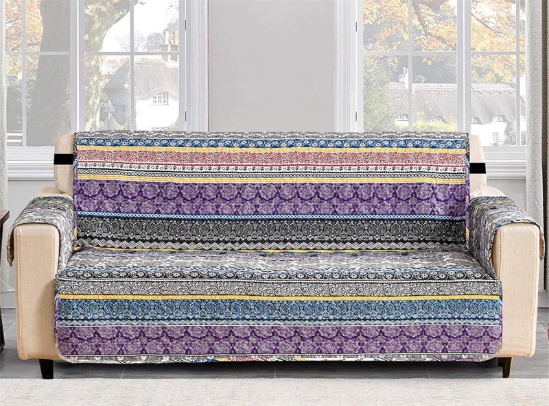 Yiran Boho Bohemian Sofa Cover Slipcover with Non-Slip Particles and Elastic Strap Mandala Couch Cover Furniture Protector for Kids Dogs Pets,Soft Microfiber,3 Seater (Sitting Area 66 inch) - Image 1