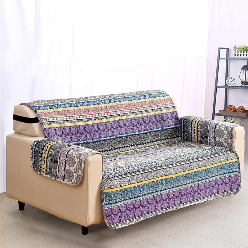 Yiran Boho Bohemian Sofa Cover Slipcover with Non-Slip Particles and Elastic Strap Mandala Couch Cover Furniture Protector for Kids Dogs Pets,Soft Microfiber,3 Seater (Sitting Area 66 inch) - Image 2