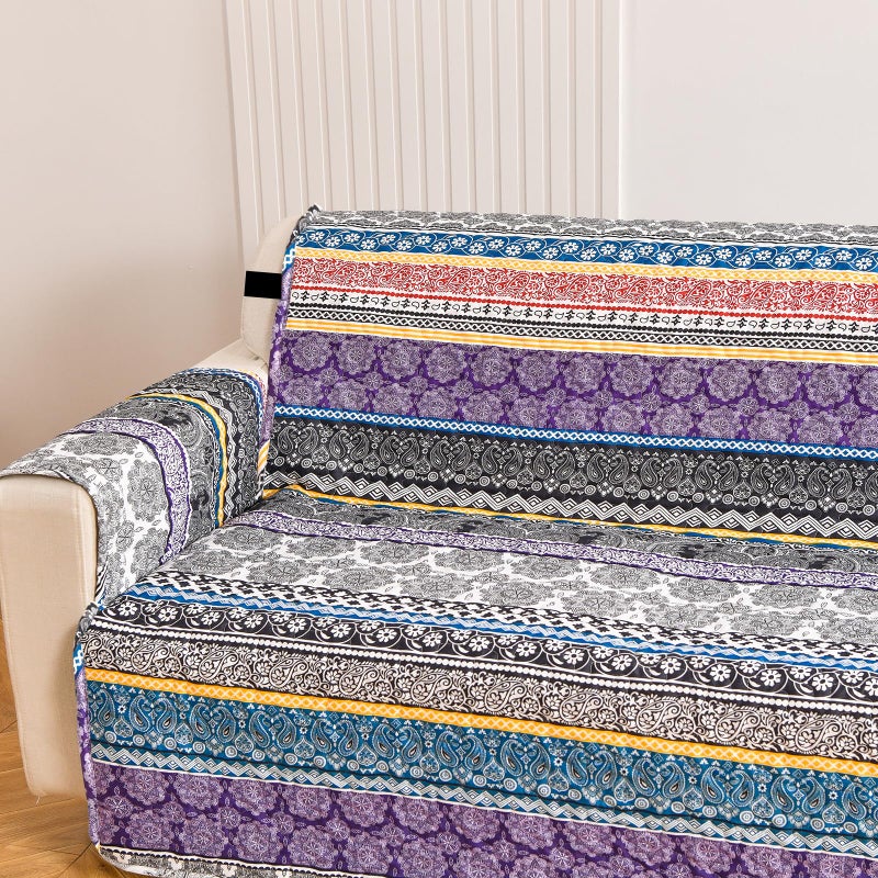 Yiran Boho Bohemian Sofa Cover Slipcover with Non-Slip Particles and Elastic Strap Mandala Couch Cover Furniture Protector for Kids Dogs Pets,Soft Microfiber,3 Seater (Sitting Area 66 inch) - Image 3